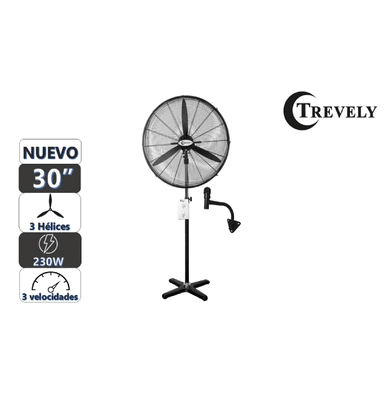 VENTILADOR INDUSTRIAL TREVELY VT-30A 2 EN 1 PISO Y PARED 30' - NEGRO