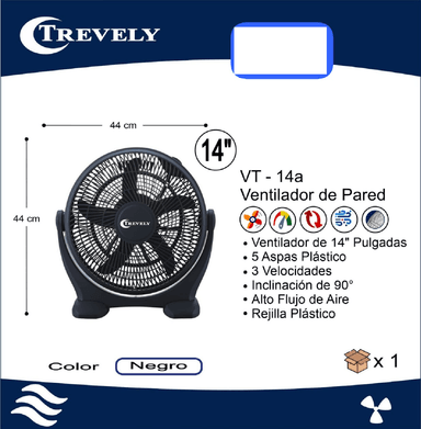 VENTILADOR DE MESA 14” 60W TREVELY VT-14A - NEGRO