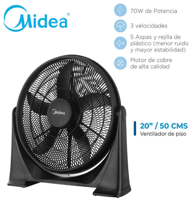 VENTILADOR DE PISO 20” PULGADAS MIDEA 70W - NEGRO
