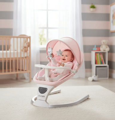 MECEDORA PARA BEBÉ MUSICAL AUTOMÁTICA CON SENSOR - ROSA 2026 - 4