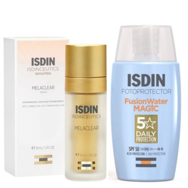 SET TRATAMIENTO FACIAL ISDIN ANTIMANCHAS CEUTICS MELACLEAR ADVANCED + FOTOPROTECCION FUSION WATER MAGIC - 1