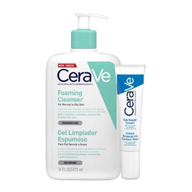 SET TRATAMIENTO CERAVE VELVET LIMPIEZA Y CUIDADO CONTORNO OJOS ESPUMOSO 473 ML + CREMA REPARADORA 14 ML - 1