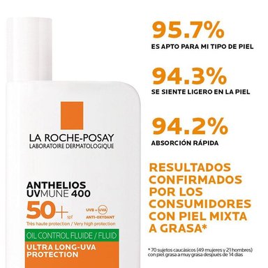 PROTECTOR SOLAR FACIAL LA ROCHE POSAY ANTHELIOS UVMUNE 400 OIL CONTROL FLUIDO INVISIBLE BLOQUEADOR SPF 5O+ 50 ML - 5
