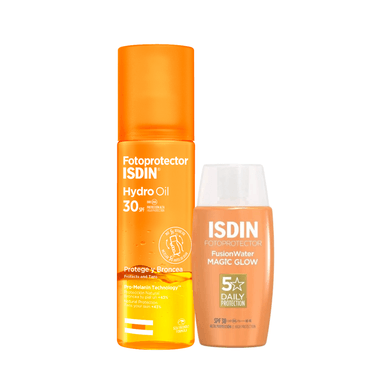 PACK ISDIN GLOW: HYDRO OIL SPF50 200ML + FUSION WATER MAGIC GLOW SPF30 50ML - 1