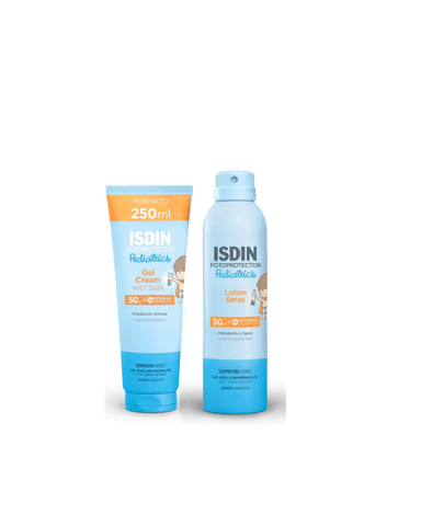 DÚO ISDIN GEL CREMA WET SKIN SPF 50+ 250ML + PEDIATRICS LOTION SPRAY 50+ 250ML