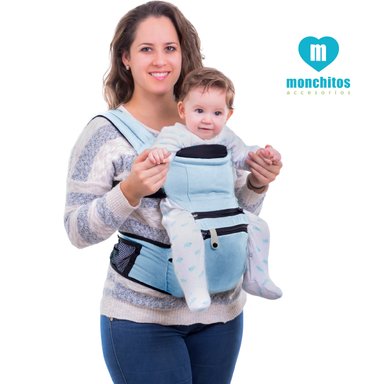 CANGURO MONCHITOS ACCESORIOS ERGONOMICO CON ASIENTO BABY HIP CELESTE CLARO