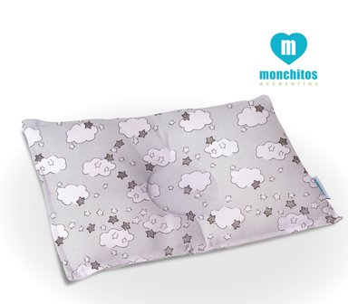 ALMOHADITA MONCHITOS ACCESORIOS ANTI CABEZA PLANA NUBES 20 X 29CM ALGODÓN PIMA PLOMO
