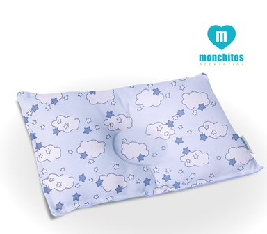 ALMOHADITA MONCHITOS ACCESORIOS ANTI CABEZA PLANA NUBES 20 X 29CM ALGODÓN PIMA CELESTE CLARO