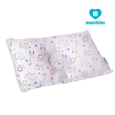 ALMOHADITA MONCHITOS ACCESORIOS ANTI CABEZA PLANA ANIMALITOS 20 X 29CM ALGODÓN PIMA PLOMO