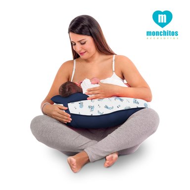 ALMOHADA DE LACTANCIA MONCHITOS ACCESORIOS ZORRITOS 48X55CM ALGODÓN PIMA AZUL CROISSI PILLOW