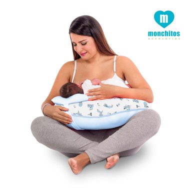 ALMOHADA DE LACTANCIA MONCHITOS ACCESORIOS ZORRITOS 48X55CM ALGODÓN PIMA CELESTE CLARO CROISSI PILLOW