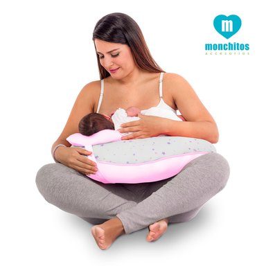 ALMOHADA DE LACTANCIA MONCHITOS ACCESORIOS ESTRELLA 48X55CM ALGODÓN PIMA ROSADO BEBÉ CROISSI PILLOW