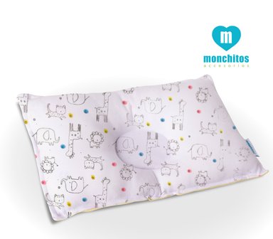ALMOHADITA MONCHITOS ACCESORIOS ANTI CABEZA PLANA ANIMALITOS 20 X 30CM ALGODÓN PIMA AMARILLO
