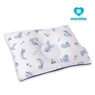 ALMOHADITA MONCHITOS ACCESORIOS ANTI CABEZA PLANA ZORRITOS 20 X 30CM ALGODÓN PIMA AZUL