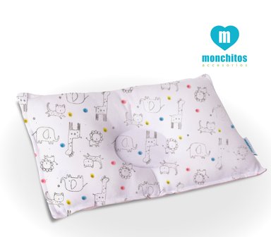 ALMOHADITA MONCHITOS ACCESORIOS ANTI CABEZA PLANA ANIMALITOS 20 X 30CM ALGODÓN PIMA BEIGE