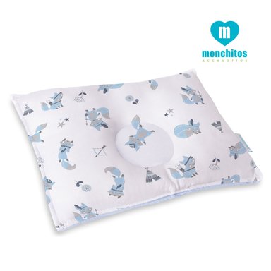 ALMOHADITA MONCHITOS ACCESORIOS ANTI CABEZA PLANA ZORRITOS 20 X 30CM ALGODÓN PIMA CELESTE CLARO