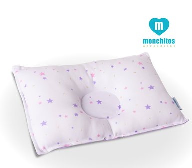ALMOHADITA MONCHITOS ACCESORIOS ANTI CABEZA PLANA ESTRELLAS 20 X 30CM ALGODÓN PIMA LILA