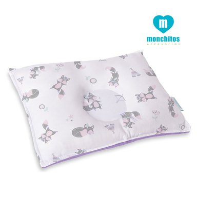 ALMOHADITA MONCHITOS ACCESORIOS ANTI CABEZA PLANA ZORRITOS 20 X 30CM ALGODÓN PIMA LILA