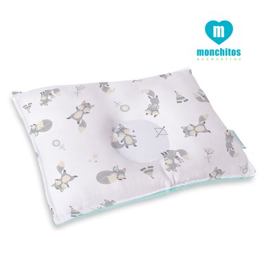 ALMOHADITA MONCHITOS ACCESORIOS ANTI CABEZA PLANA ZORRITOS 20 X 30CM ALGODÓN PIMA VERDE AGUA