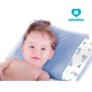 ALMOHADA MONCHITOS ACCESORIOS ANTIAHOGO FRESH PILLOW ZORRITOS 25.0 X 35CM ALGODÓN PIMA CELESTE