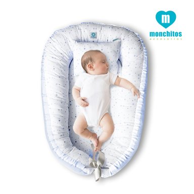 NIDO COLECHO MONCHITOS ACCESORIOS CELESTE BEBE ESTRELLAS
