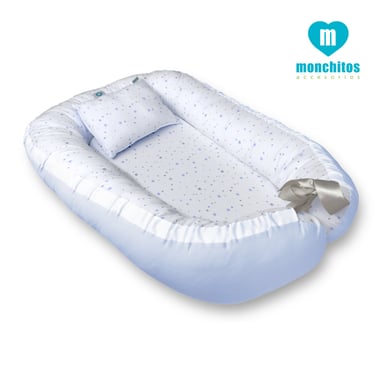 NIDO COLECHO MONCHITOS ACCESORIOS CELESTE BEBE ESTRELLAS - 2