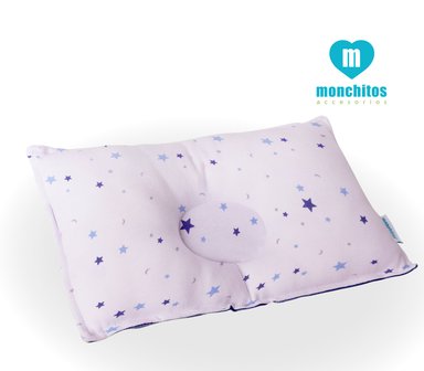 ALMOHADITA MONCHITOS ACCESORIOS ANTI CABEZA PLANA ESTRELLAS 20 X 29CM ALGODÓN PIMA AZUL