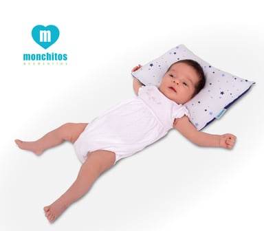 ALMOHADITA MONCHITOS ACCESORIOS ANTI CABEZA PLANA ESTRELLAS 20 X 29CM ALGODÓN PIMA AZUL - 2