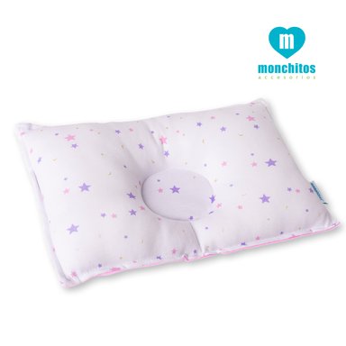 ALMOHADITA MONCHITOS ACCESORIOS ANTI CABEZA PLANA ESTRELLAS 20 X 29CM ALGODÓN PIMA ROSADO BEBÉ