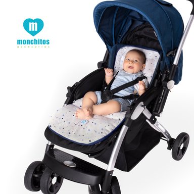 COLCHONCITO PARA COCHE BEBÉ MONCHITOS ACCESORIOS ESTRELLA 86 X 41 CM AZUL