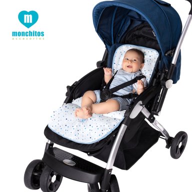 COLCHONCITO PARA COCHE BEBÉ MONCHITOS ACCESORIOS ESTRELLA 86 X 41 CM CELESTE