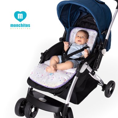 COLCHONCITO PARA COCHE BEBÉ MONCHITOS ACCESORIOS ESTRELLA 86 X 41 CM LILA