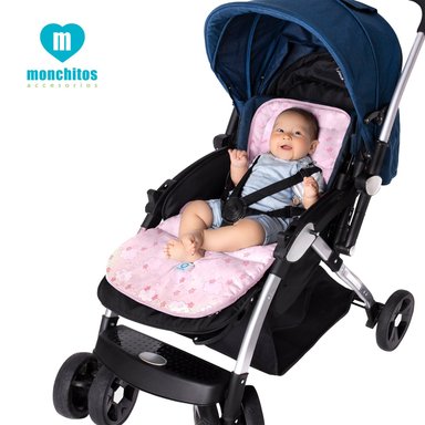 COLCHONCITO PARA COCHE BEBÉ MONCHITOS ACCESORIOS NUBES 86 X 41 CM ROSADO