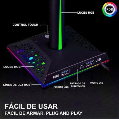 SOPORTE AUDÍFONOS DREIZT PARANTE RGB D6000 PRO - 4