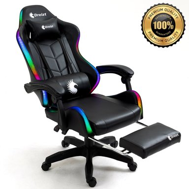 SILLA DREIZT NEGRO GAMER ERGONÓMICA SHINE RGB SERIES LUCES CON POSAPIES RECLINABLE - 1