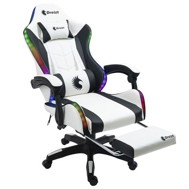 SILLA DREIZT BLANCO GAMER ERGONÓMICA SHINE RGB SERIES LUCES CON POSAPIES RECLINABLE - 1