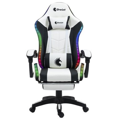 SILLA DREIZT BLANCO GAMER ERGONÓMICA SHINE RGB SERIES LUCES CON POSAPIES RECLINABLE - 2