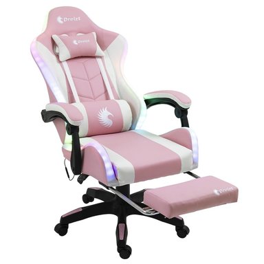 SILLA DREIZT ROSADO GAMER ERGONÓMICA SHINE RGB SERIES LUCES CON POSAPIES RECLINABLE - 1