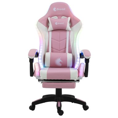 SILLA DREIZT ROSADO GAMER ERGONÓMICA SHINE RGB SERIES LUCES CON POSAPIES RECLINABLE - 2