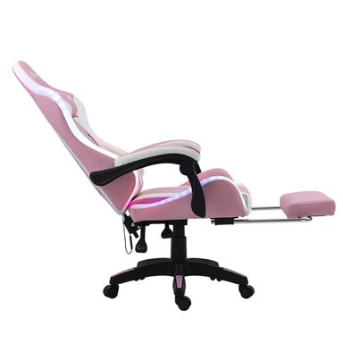 SILLA DREIZT ROSADO GAMER ERGONÓMICA SHINE RGB SERIES LUCES CON POSAPIES RECLINABLE - 5