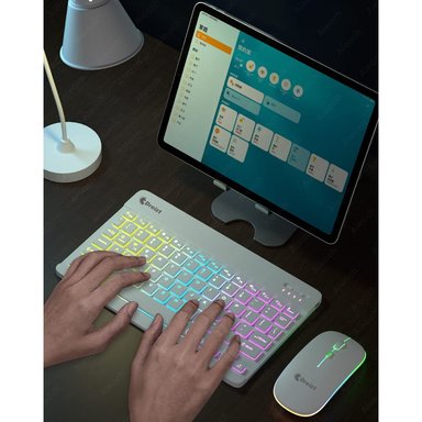 KIT TECLADO Y MOUSE LUCES RGB INALÁMBRICO BLUETOOTH MULTIDISPOSITIVO GR270026 BLANCO - 1