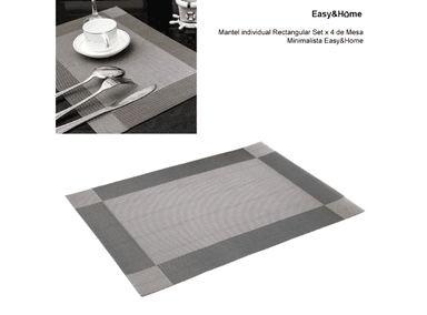 MANTEL INDIVIDUAL RECTANGULAR SET X 4 DE MESA MINIMALISTA EASYYHOME GRIS