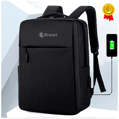MOCHILA ANTIRROBO LAPTOP 15.6" IMPERMEABLE PUERTO USB CARGA NYLON DREIZT NEGRO