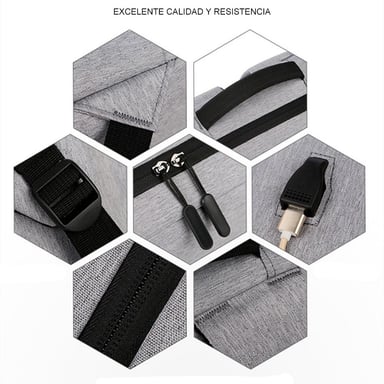 MOCHILA ANTIRROBO LAPTOP 15.6" IMPERMEABLE PUERTO USB CARGA NYLON DREIZT NEGRO - 3