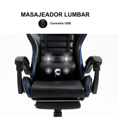 SILLA GAMER CON MASAJEADOR LUMBAR PLAYPRO X1 AZUL BASE DE METAL - 4