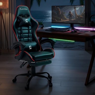SILLA GAMER CON MASAJEADOR LUMBAR PLAYPRO X1 ROJO BASE DE METAL - 1