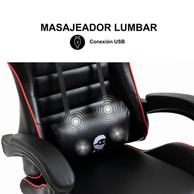 SILLA GAMER CON MASAJEADOR LUMBAR PLAYPRO X1 ROJO BASE DE METAL - 4