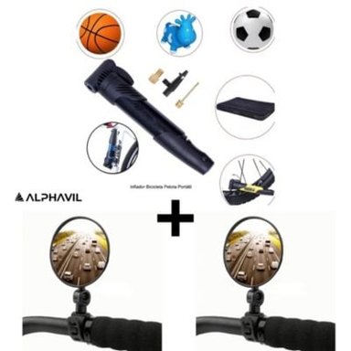 COMBO ALPHAVIL INFLADOR BICICLETA NEGRO + 2 ESPEJOS ADB200021