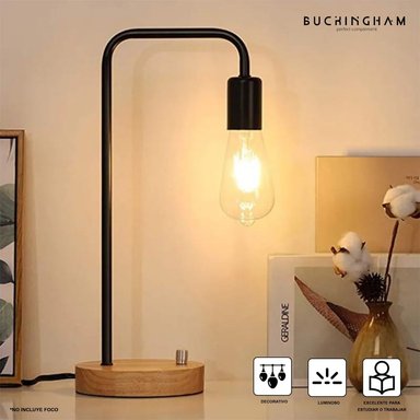 LAMPARA BUCKINGHAM NEGRO MESA DORMITORIO MADERA METAL VINTAGE INDUSTRIAL DYH390007