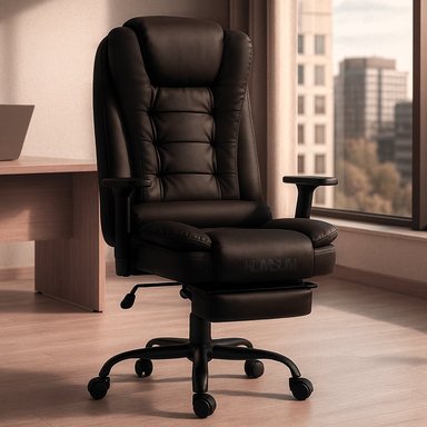 SILLA ERGONOMICA DE OFICINA GERENCIAL CON BASE DE ACERO ROMA KOMSUM MARRON OSCURO - 2